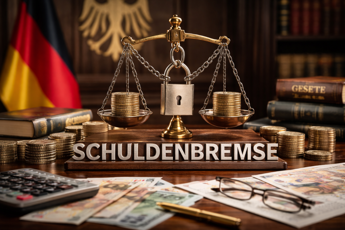 Waage mit dem Wort Schuldenbremse